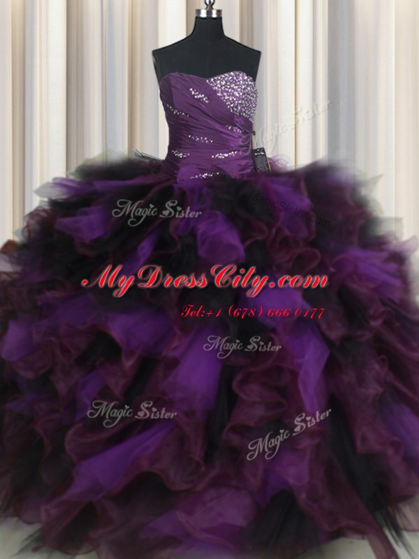 Deluxe Sleeveless Beading and Ruffles and Ruffled Layers Lace Up Quinceanera Gown