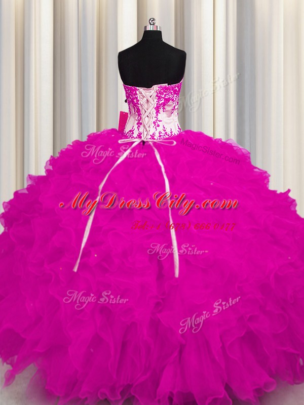 Excellent Floor Length Fuchsia Quinceanera Gowns Sweetheart Sleeveless Lace Up