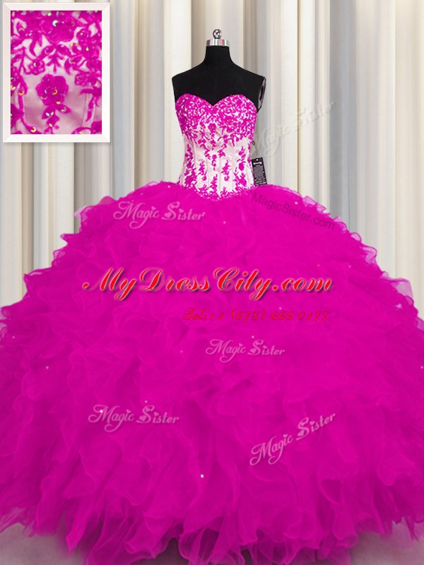 Excellent Floor Length Fuchsia Quinceanera Gowns Sweetheart Sleeveless Lace Up