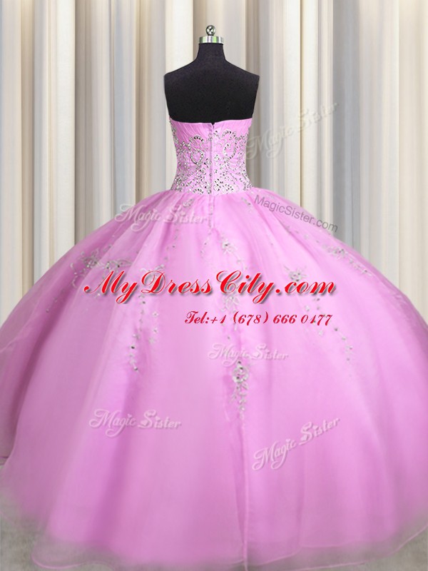 Elegant Lilac Ball Gowns Beading and Appliques Quinceanera Dress Lace Up Organza Sleeveless Floor Length