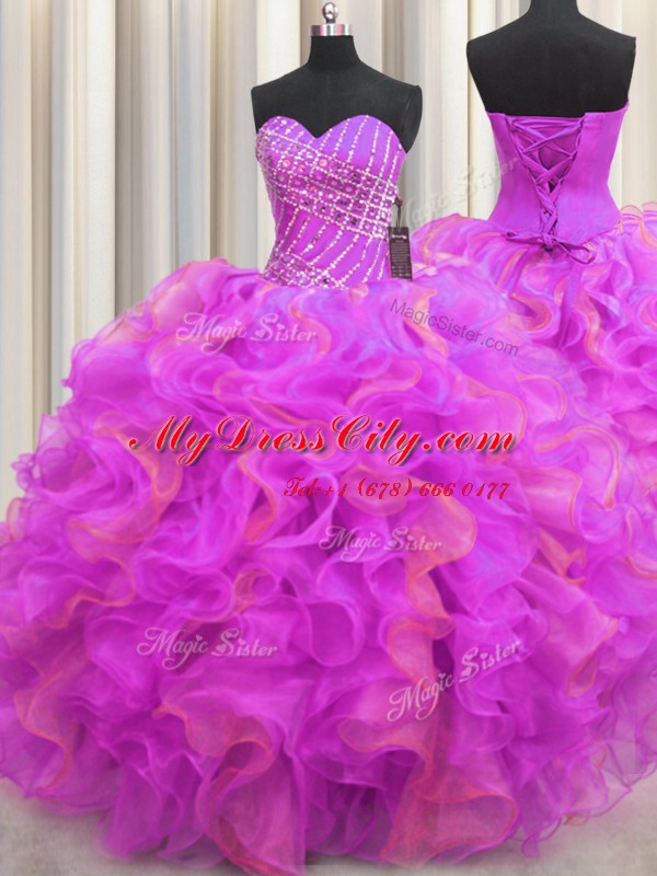 Luxurious Multi-color Lace Up Sweetheart Beading and Ruffles Sweet 16 Quinceanera Dress Organza Sleeveless