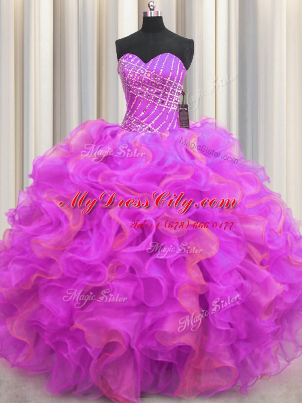 Luxurious Multi-color Lace Up Sweetheart Beading and Ruffles Sweet 16 Quinceanera Dress Organza Sleeveless