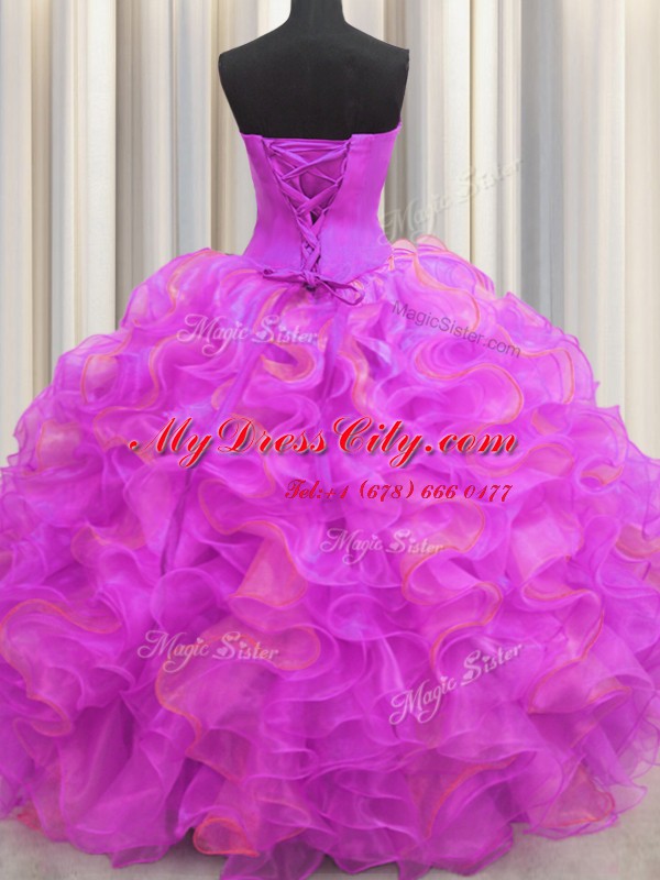 Luxurious Multi-color Lace Up Sweetheart Beading and Ruffles Sweet 16 Quinceanera Dress Organza Sleeveless