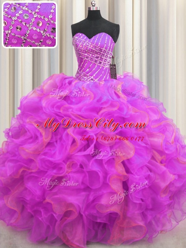 Luxurious Multi-color Lace Up Sweetheart Beading and Ruffles Sweet 16 Quinceanera Dress Organza Sleeveless