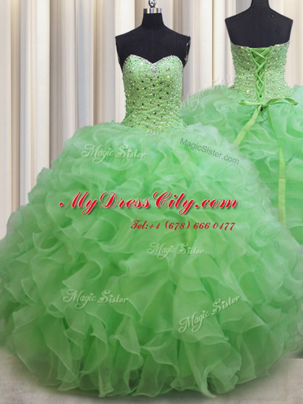 Perfect Organza Sleeveless Floor Length 15 Quinceanera Dress and Beading and Ruffles