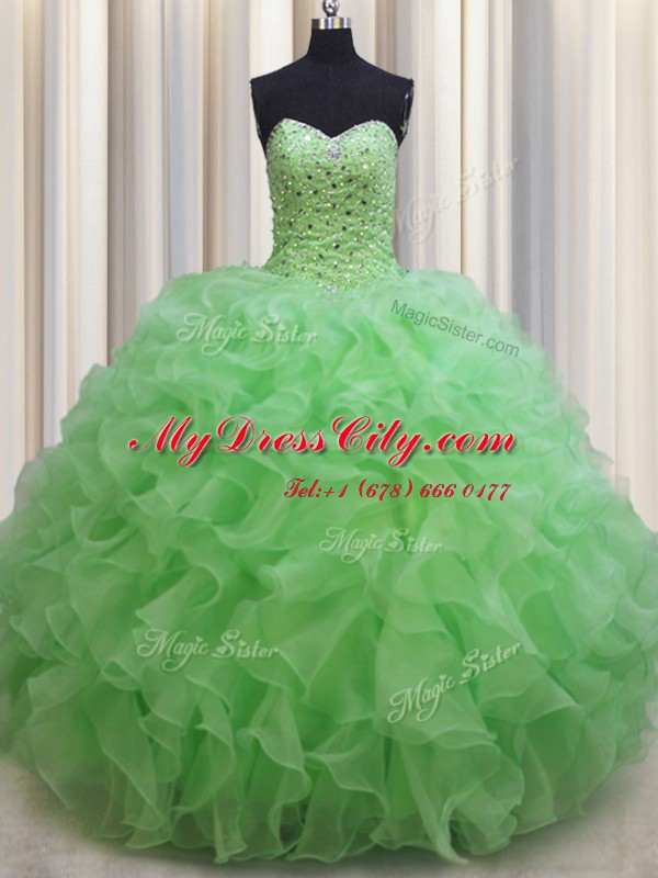 Perfect Organza Sleeveless Floor Length 15 Quinceanera Dress and Beading and Ruffles