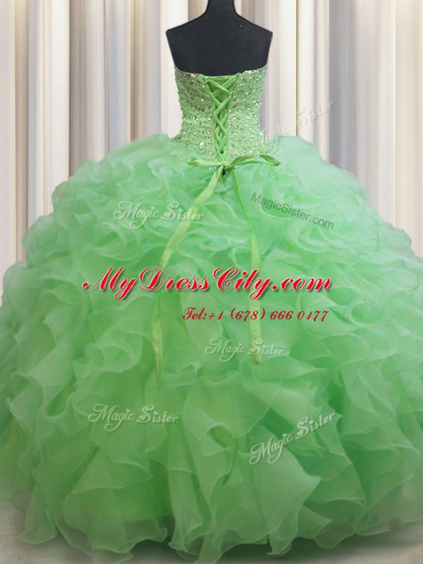 Perfect Organza Sleeveless Floor Length 15 Quinceanera Dress and Beading and Ruffles