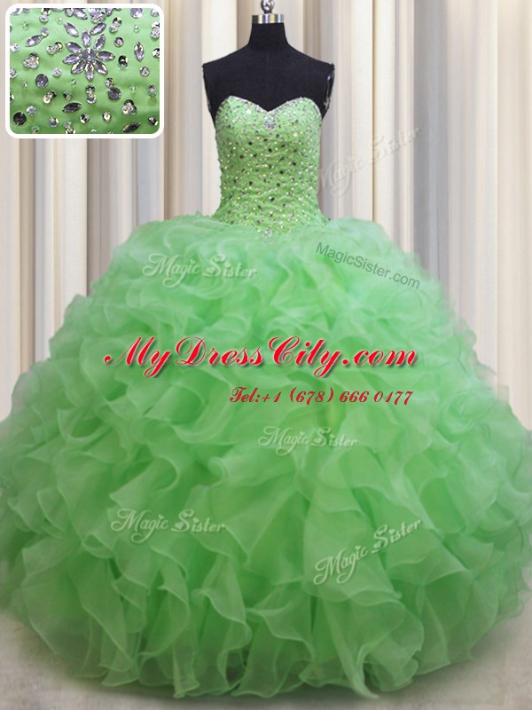 Perfect Organza Sleeveless Floor Length 15 Quinceanera Dress and Beading and Ruffles