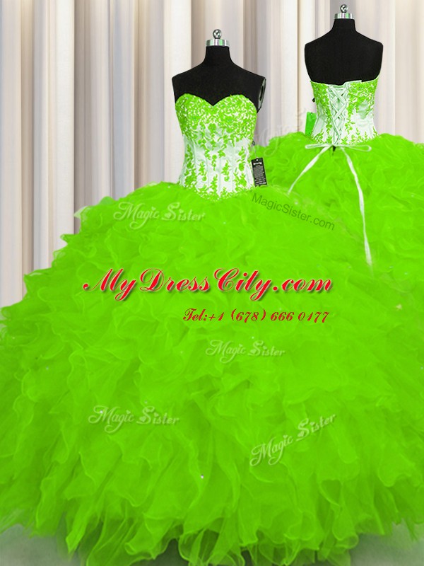 New Arrival Ball Gowns Organza Sweetheart Sleeveless Beading and Ruffles Floor Length Lace Up Sweet 16 Quinceanera Dress