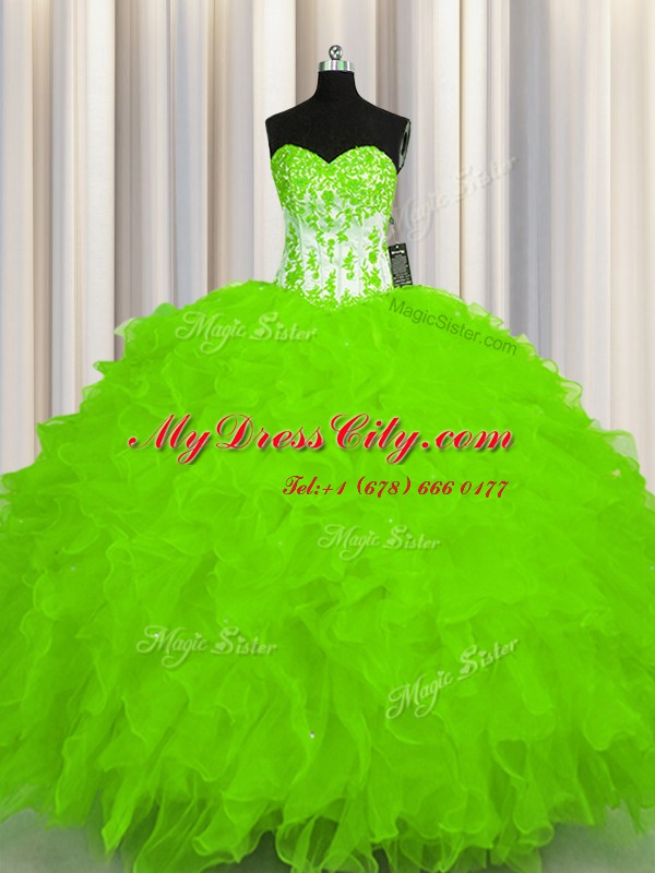 New Arrival Ball Gowns Organza Sweetheart Sleeveless Beading and Ruffles Floor Length Lace Up Sweet 16 Quinceanera Dress