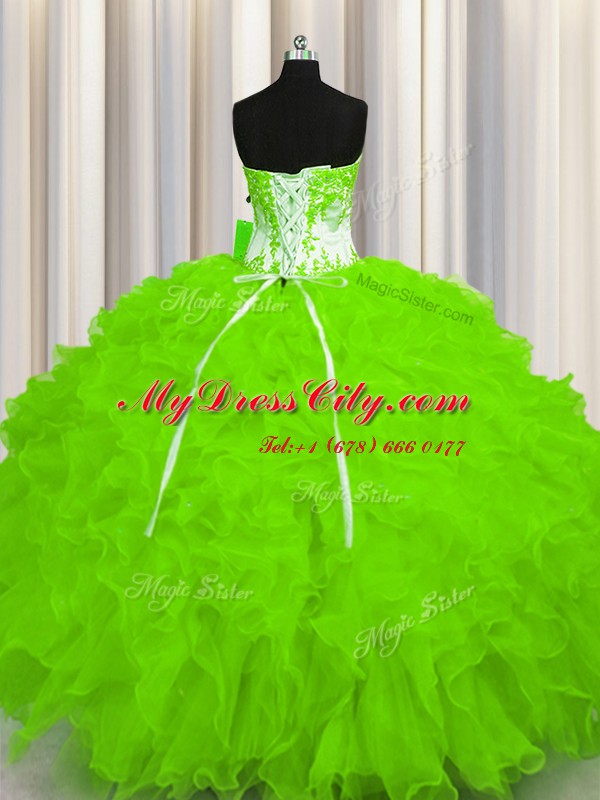 New Arrival Ball Gowns Organza Sweetheart Sleeveless Beading and Ruffles Floor Length Lace Up Sweet 16 Quinceanera Dress