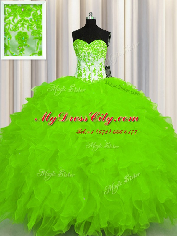 New Arrival Ball Gowns Organza Sweetheart Sleeveless Beading and Ruffles Floor Length Lace Up Sweet 16 Quinceanera Dress