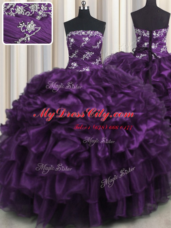 Great Appliques and Ruffles and Ruffled Layers Quinceanera Dresses Purple Lace Up Sleeveless Floor Length