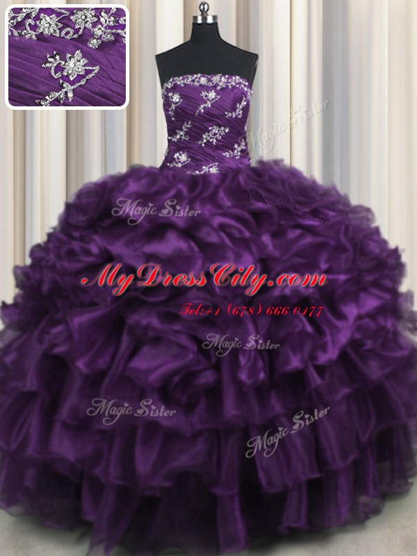 Great Appliques and Ruffles and Ruffled Layers Quinceanera Dresses Purple Lace Up Sleeveless Floor Length