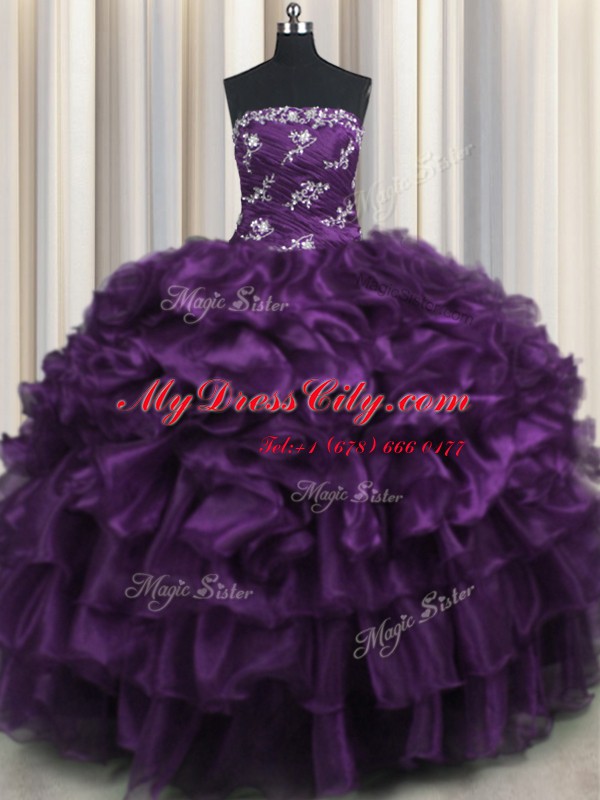 Great Appliques and Ruffles and Ruffled Layers Quinceanera Dresses Purple Lace Up Sleeveless Floor Length