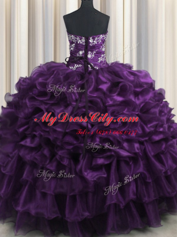 Great Appliques and Ruffles and Ruffled Layers Quinceanera Dresses Purple Lace Up Sleeveless Floor Length