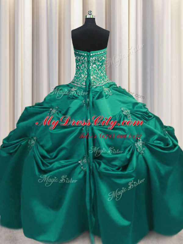 Lovely Turquoise Strapless Neckline Beading and Appliques and Embroidery Vestidos de Quinceanera Sleeveless Lace Up