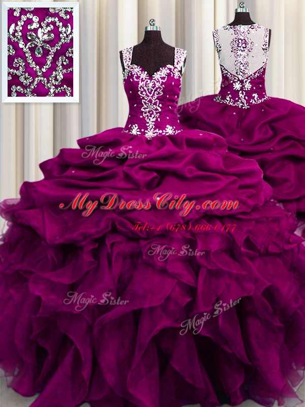 Admirable See Through Back Sleeveless Beading and Ruffles and Sequins Zipper Quinceanera Dresses