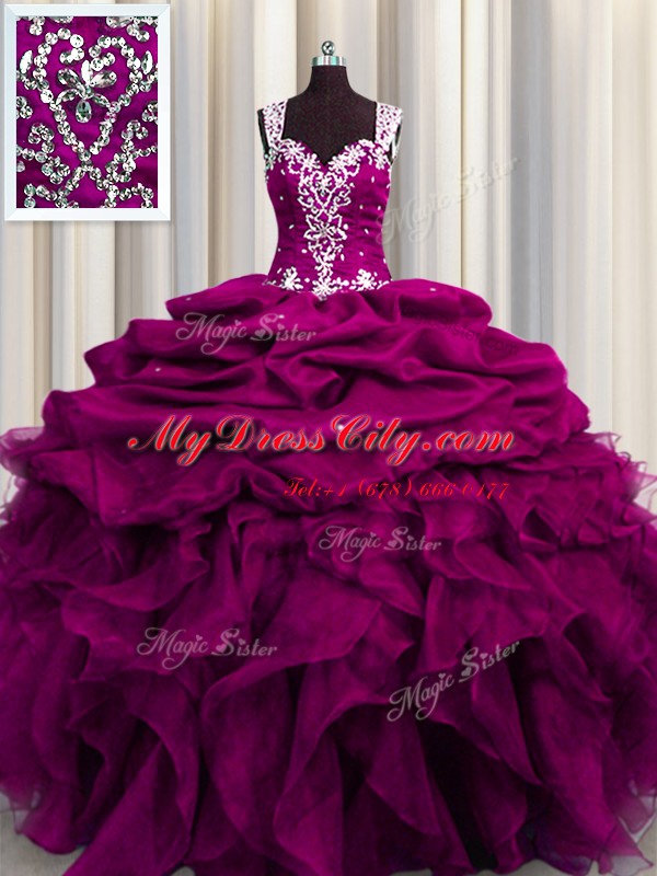 Admirable See Through Back Sleeveless Beading and Ruffles and Sequins Zipper Quinceanera Dresses