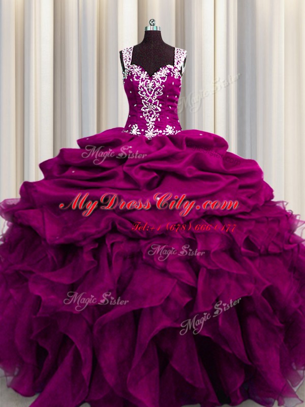 Admirable See Through Back Sleeveless Beading and Ruffles and Sequins Zipper Quinceanera Dresses