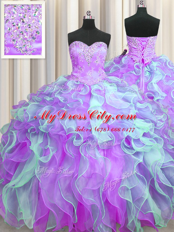 Dramatic Multi-color Sleeveless Organza Lace Up 15th Birthday Dress for Military Ball and Sweet 16 and Quinceanera