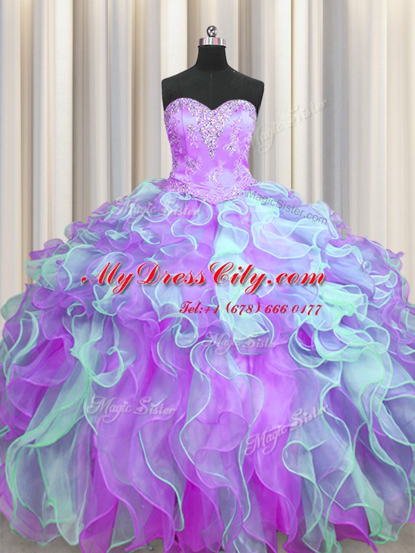 Dramatic Multi-color Sleeveless Organza Lace Up 15th Birthday Dress for Military Ball and Sweet 16 and Quinceanera