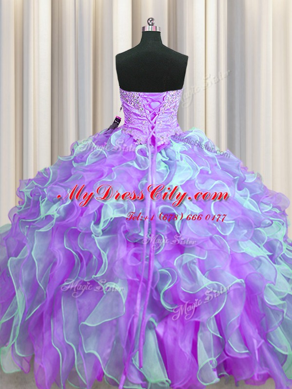 Dramatic Multi-color Sleeveless Organza Lace Up 15th Birthday Dress for Military Ball and Sweet 16 and Quinceanera