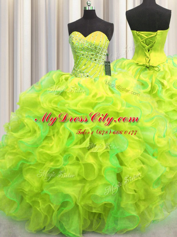 Multi-color Organza Lace Up 15 Quinceanera Dress Sleeveless Floor Length Beading and Ruffles