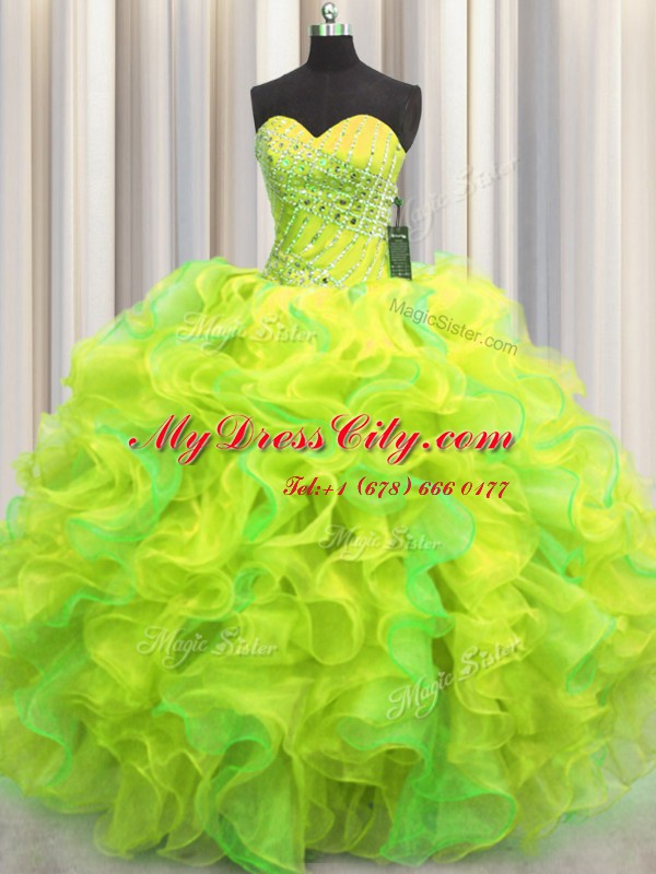 Multi-color Organza Lace Up 15 Quinceanera Dress Sleeveless Floor Length Beading and Ruffles