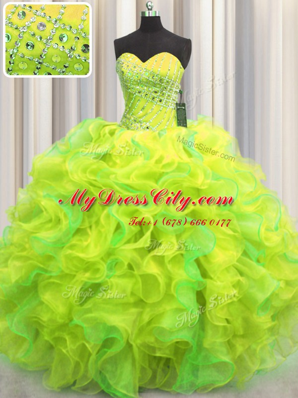 Multi-color Organza Lace Up 15 Quinceanera Dress Sleeveless Floor Length Beading and Ruffles