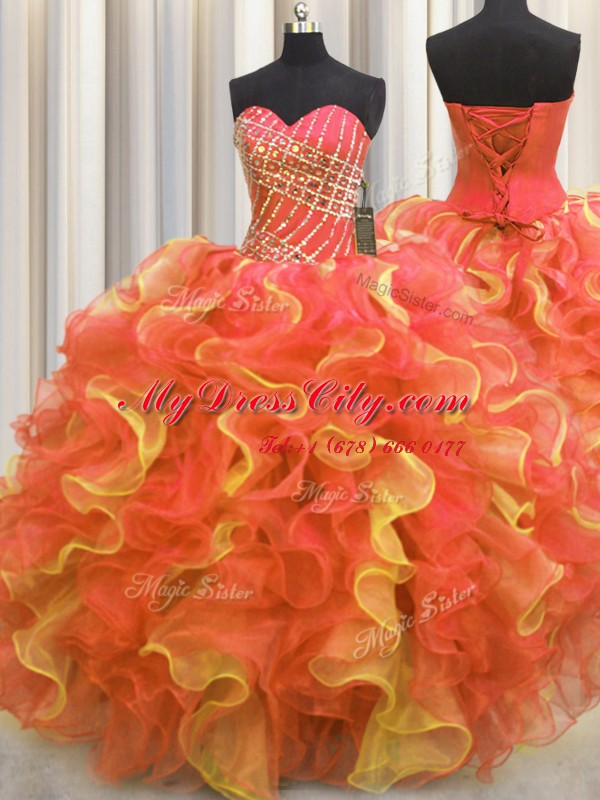 Exquisite Multi-color Lace Up Sweetheart Beading and Ruffles Sweet 16 Quinceanera Dress Organza Sleeveless