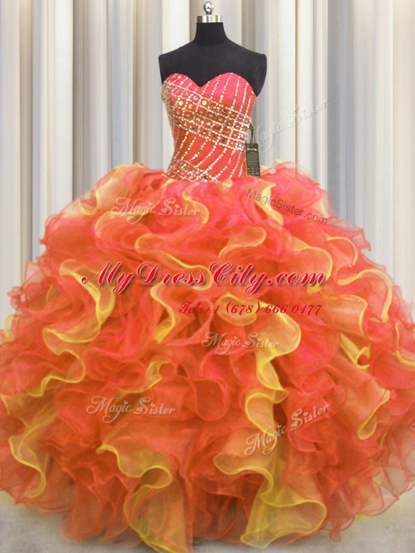 Exquisite Multi-color Lace Up Sweetheart Beading and Ruffles Sweet 16 Quinceanera Dress Organza Sleeveless