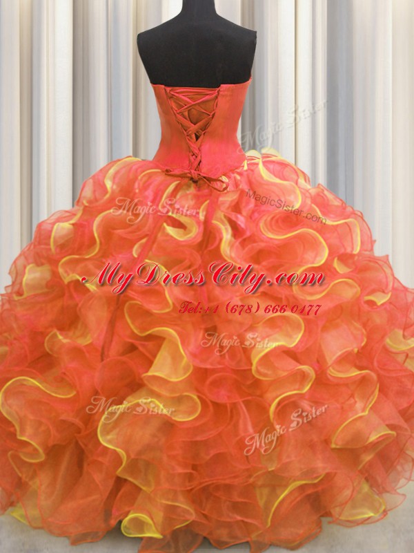 Exquisite Multi-color Lace Up Sweetheart Beading and Ruffles Sweet 16 Quinceanera Dress Organza Sleeveless