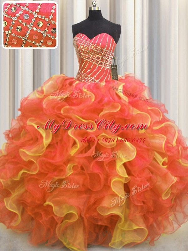 Exquisite Multi-color Lace Up Sweetheart Beading and Ruffles Sweet 16 Quinceanera Dress Organza Sleeveless