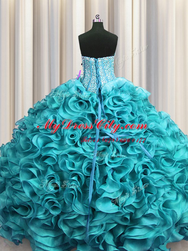 Modern Visible Boning Floor Length Aqua Blue Quinceanera Dresses Sweetheart Sleeveless Lace Up