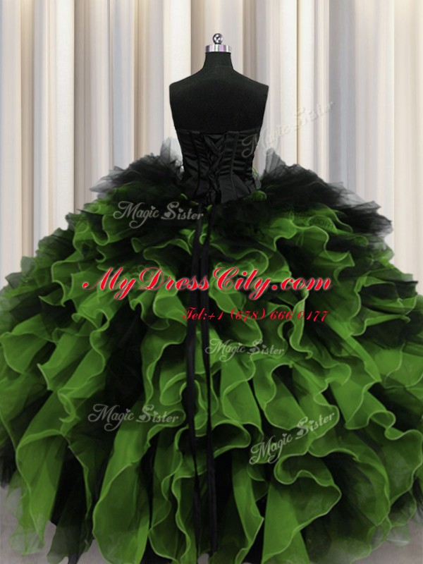 Exceptional Sweetheart Sleeveless 15th Birthday Dress Floor Length Beading and Ruffles Multi-color Organza and Tulle