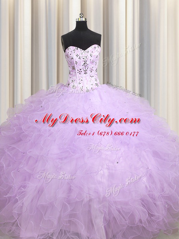 Luxurious Visible Boning Floor Length Ball Gowns Sleeveless Lavender Sweet 16 Dresses Lace Up