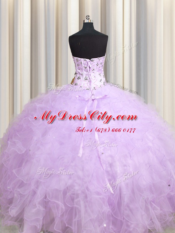 Luxurious Visible Boning Floor Length Ball Gowns Sleeveless Lavender Sweet 16 Dresses Lace Up