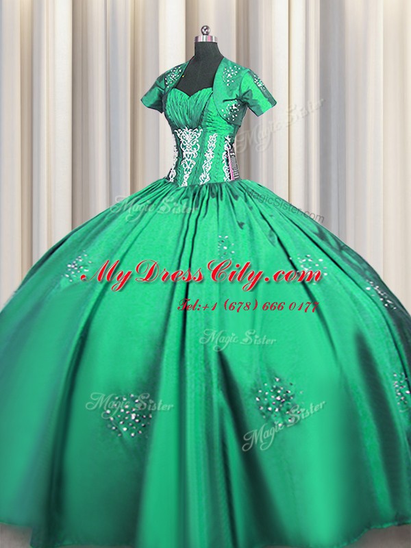 Artistic Floor Length Turquoise Quinceanera Dresses Sweetheart Short Sleeves Lace Up