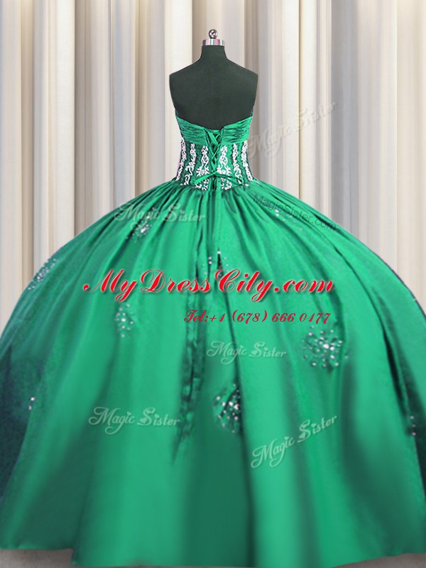 Artistic Floor Length Turquoise Quinceanera Dresses Sweetheart Short Sleeves Lace Up