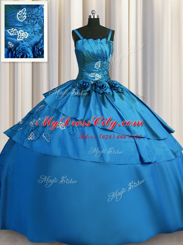 Beading and Embroidery 15th Birthday Dress Teal Lace Up Sleeveless Floor Length