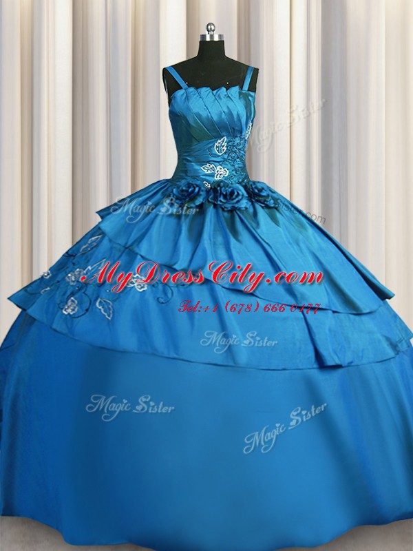 Beading and Embroidery 15th Birthday Dress Teal Lace Up Sleeveless Floor Length