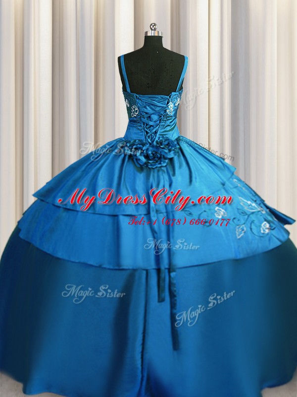 Beading and Embroidery 15th Birthday Dress Teal Lace Up Sleeveless Floor Length