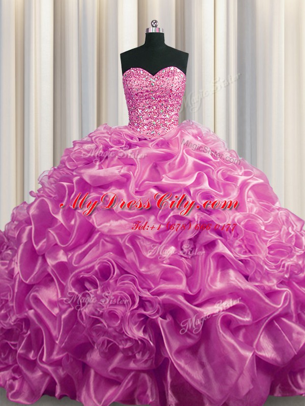 Dazzling Pick Ups Sweetheart Sleeveless Court Train Lace Up Ball Gown Prom Dress Lilac Organza