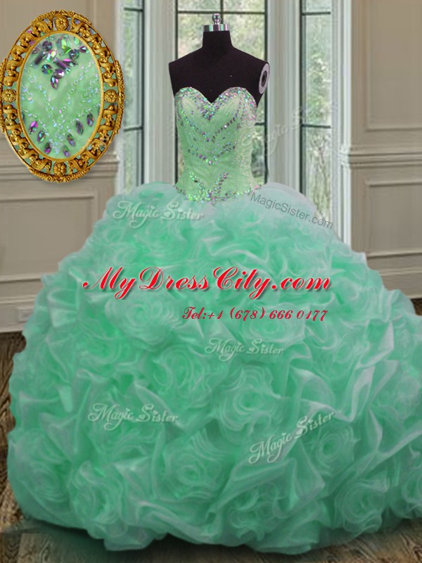 Apple Green Ball Gowns Beading and Pick Ups 15 Quinceanera Dress Lace Up Organza Sleeveless