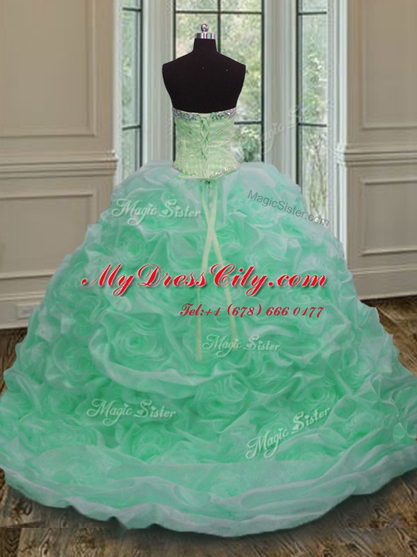 Apple Green Ball Gowns Beading and Pick Ups 15 Quinceanera Dress Lace Up Organza Sleeveless