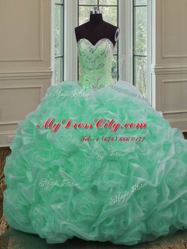 Apple Green Ball Gowns Beading and Pick Ups 15 Quinceanera Dress Lace Up Organza Sleeveless