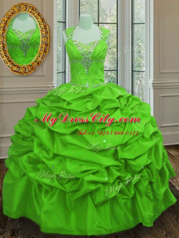 Deluxe Straps Pick Ups Floor Length Ball Gowns Cap Sleeves Quince Ball Gowns Lace Up