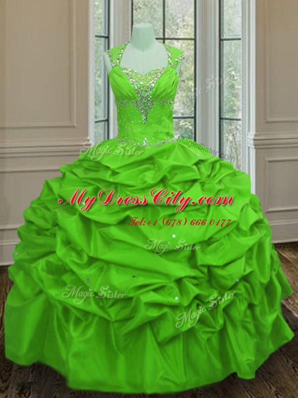 Deluxe Straps Pick Ups Floor Length Ball Gowns Cap Sleeves Quince Ball Gowns Lace Up