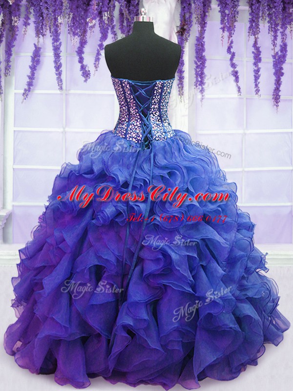 Organza Sleeveless Floor Length Quinceanera Dresses and Beading and Ruffles